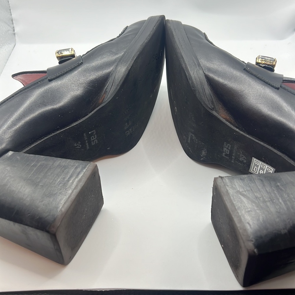 RAS black chunky heel leather loafer square toe/heel w/jewel detail SZ 39 US 9 - Picture 7 of 13